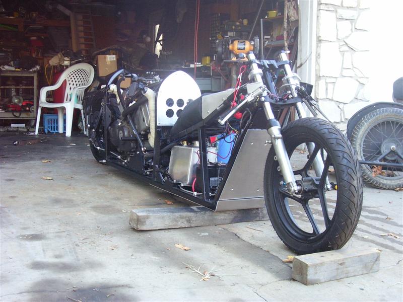 Notice fork legs rotated 180 to allow an AirTech LSR-5 front fender to bolt to the outside of the legs.