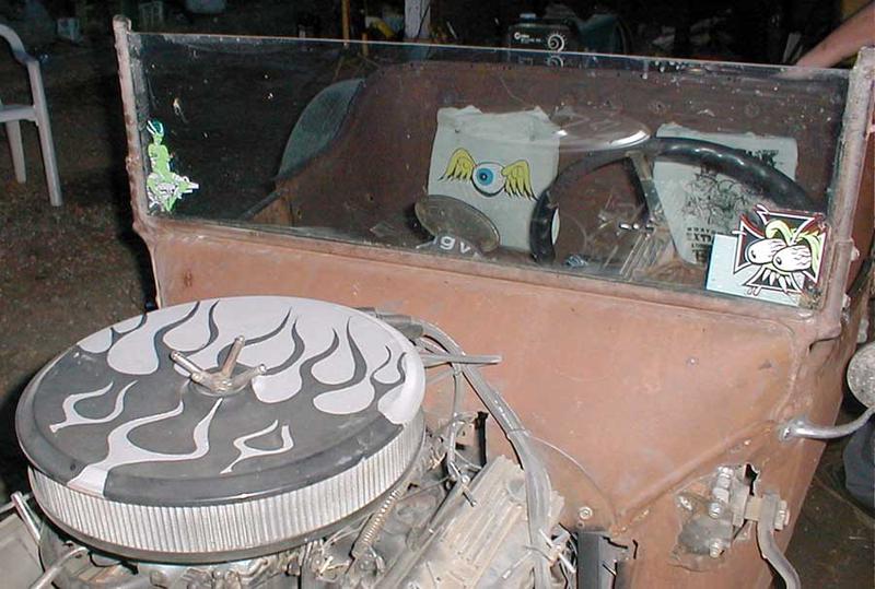 New air filter with Brian's flames added.
Nice filter nut made of cut off chevy pushrods.