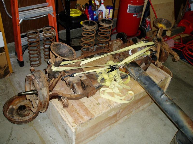 Junk-yard front end from the 55 Ambassador parts car. Disassembly in progress.