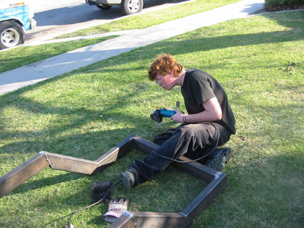 His friend Miles helping out.