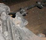 He's recycling the old motor mounts from Jet Fuel's Chrysler.
A window cut for the mount to drop into the crossmember, and this