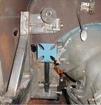 Steering perch, revised brake assembly.
I lovingly restored the corners of the iron cross that Tackett made for me last year th