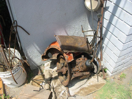 Trans, headlights, pedals, pan & misc stuff. Trans is a 4 speed that'll bolt right up to the torque tube.