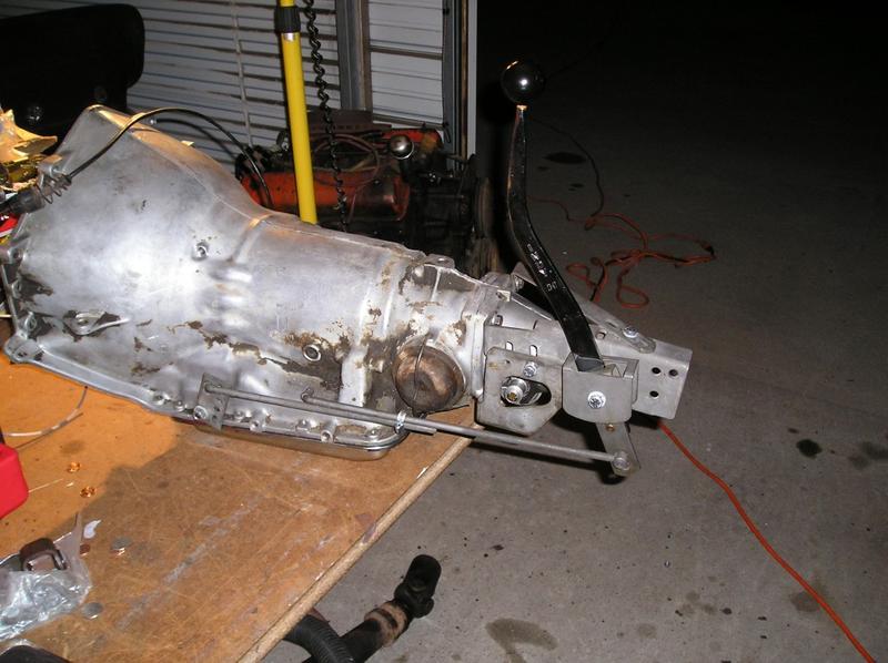 3 speed manual shifter adapted to work on an automatic. Molly will get to practice her welding on the linkage extension.