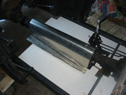 Driveshaft tunnel. Bent by hand, as you can tell.Made from 1/16" alum.