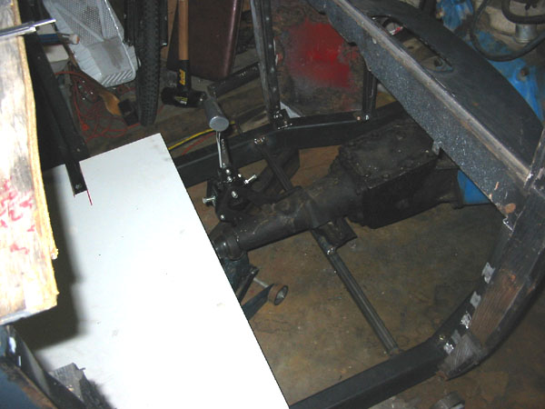 Tranny mount & Super Shifter. Needs some cross bracing still.