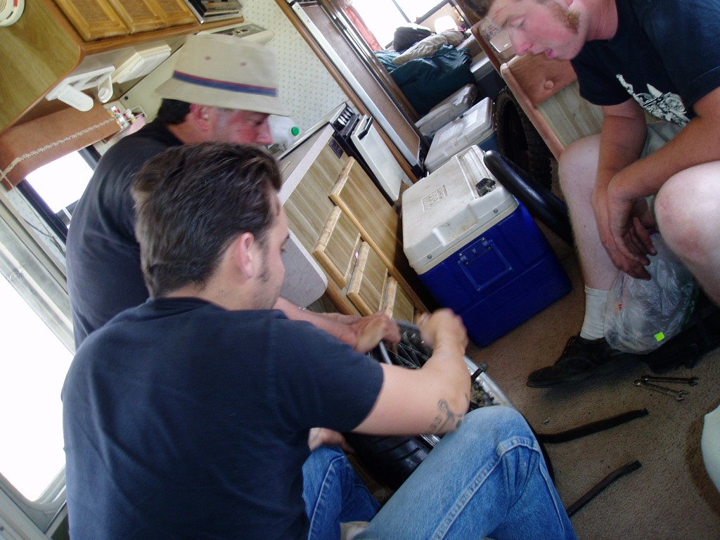 Mounting the tire for Matt's sidecar. Nothing beats good preparation.