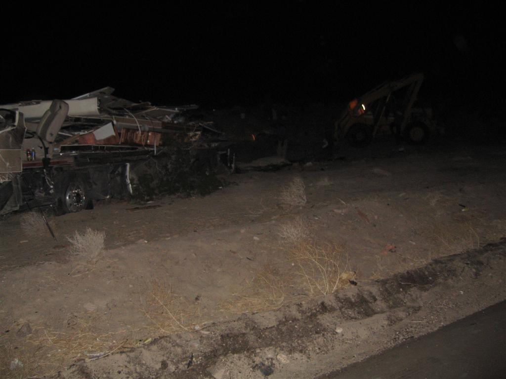Destroyed motorhome. Can you see the driver's seat? Sobering.