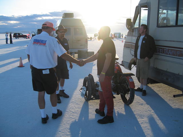 Motorcycle Committee chair Russ O'Daly wishes Mätt a safe run.