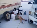 Sunday Morning in the pits. John ran to Salt Lake City to get us a spare tire. Thanks, John.