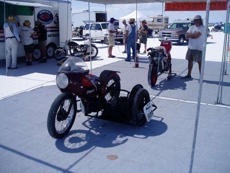 Monday afternoon. BSA and RS250 in tech for class changes to fuel class. The mixing madness begins.