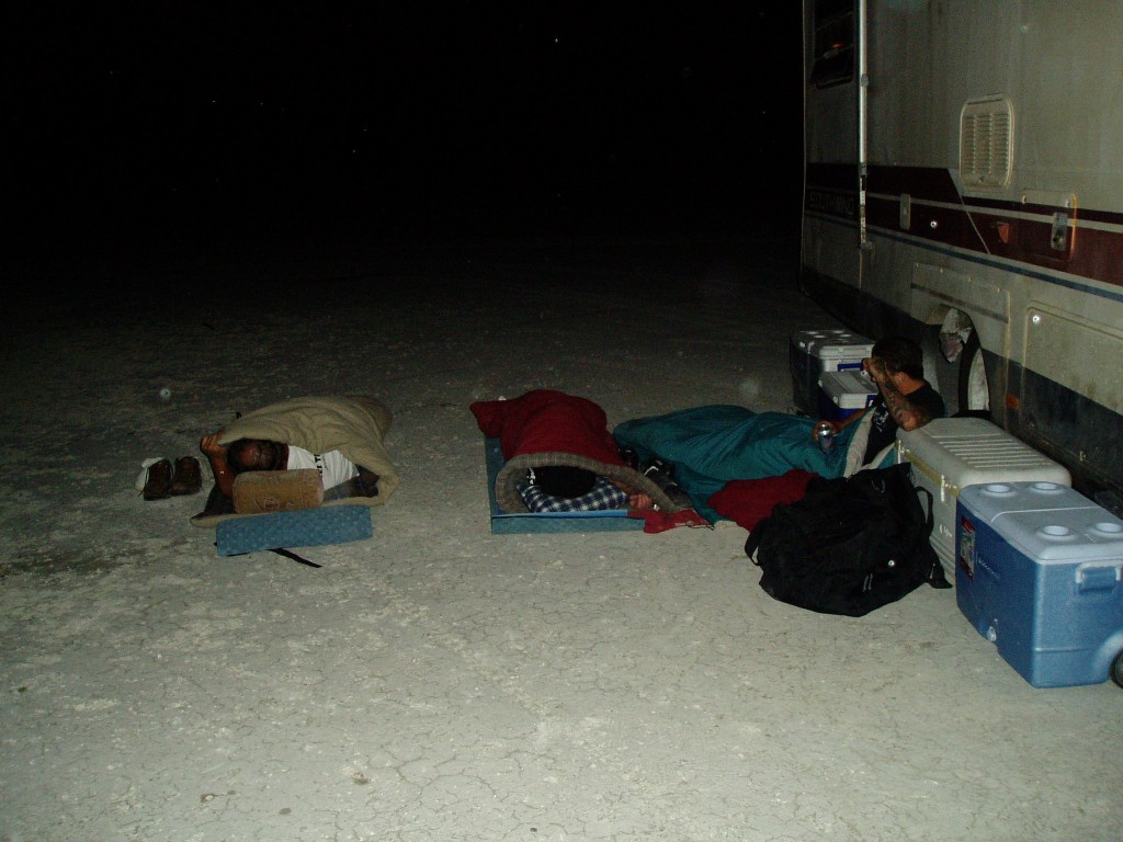 Thursday night sleepers at the bend in the road. Hotels are for the weak.