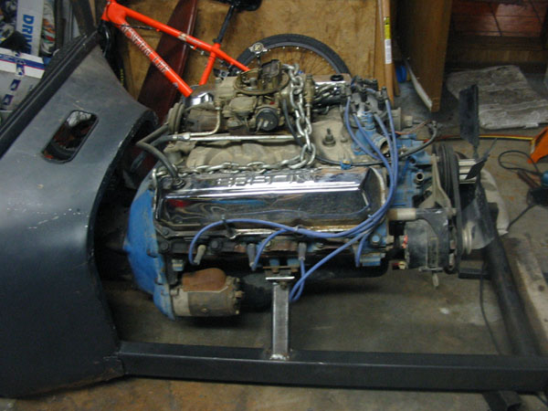 Motor mounts in place. The oil drain plug is 3/8" above the bottom of the frame rails. I'll put a plate across the rails in