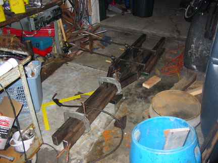 Fixturing up the frame rails so they are square & parallel.