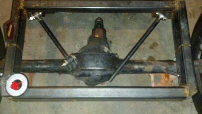 Triangulated 4 link for the rear end cut and tacked in place. Recycled from the old mustang 2 four bar front end.